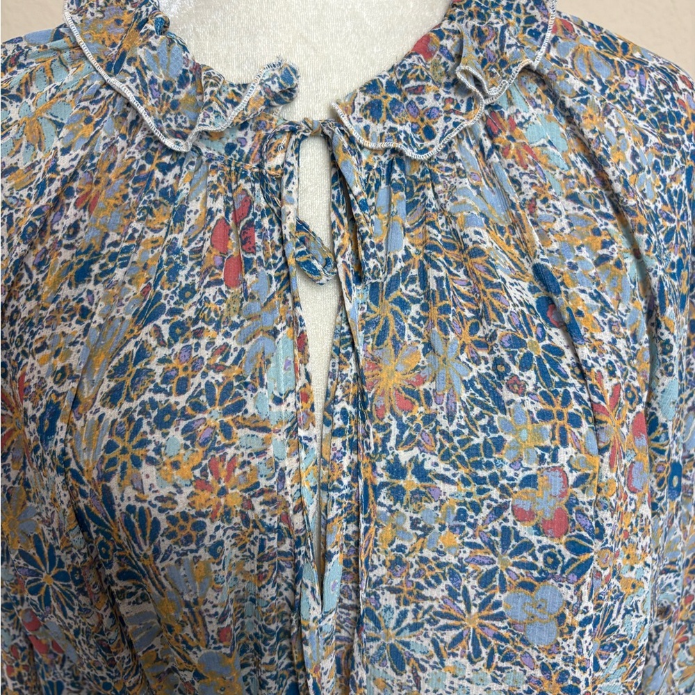 Free People Feeling Groovy Blue Floral Boho Maxi Long Sleeve Dress Size Medium - Picture 3 of 11